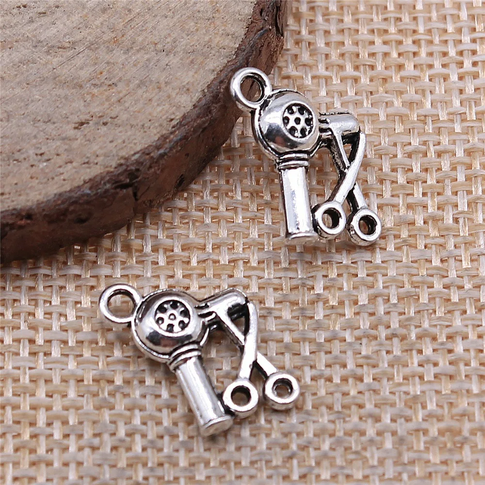 40pcs 13x11mm(0.51x0.43inch) Antique Silver Color Hair Dryer Scissors Charms Bulk DIY Jewelry Accessories