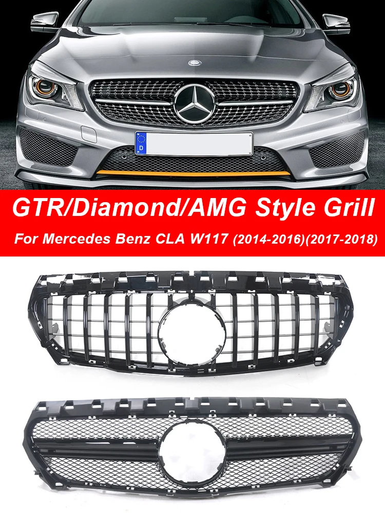 Front Bumper GT Diamond AMG CLA45 CLA35 Style Grill Racing ABS Grille Exterior For Mercedes CLA W117 2014-2018 Car Accessories