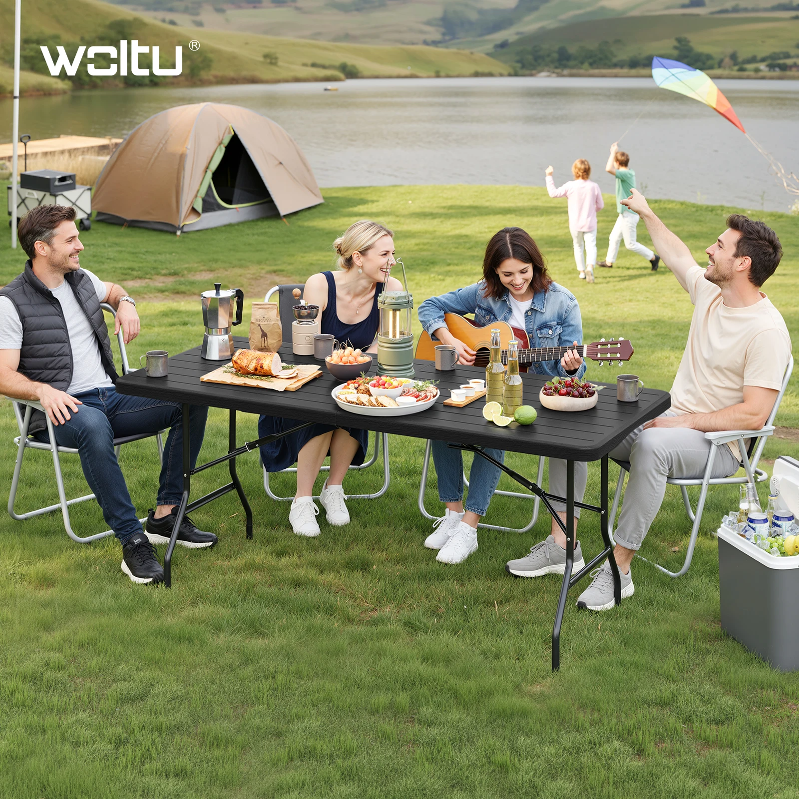WOLTU Mesa plegable para jardín al aire libre, mesa portátil resistente a la intemperie para acampar con bolsa de transporte para 8 personas, para patio y balcón