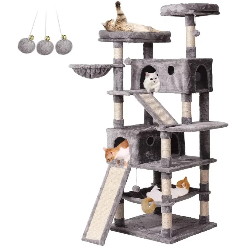 

MQ Cat Tree Cat Tower 70.1 in, Multi Level Cat Scratching Post with Condos, Ladders, Basket, Hammock & Plush Perches for Kittens