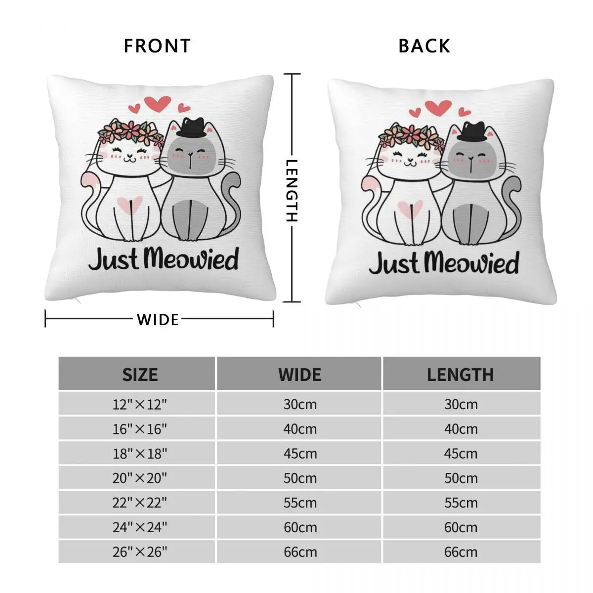Just Married Couples Love Cats Pillowcase Polyester Linen Velvet Printed Zip Decor Pillow Case Home Cushion Cover 18