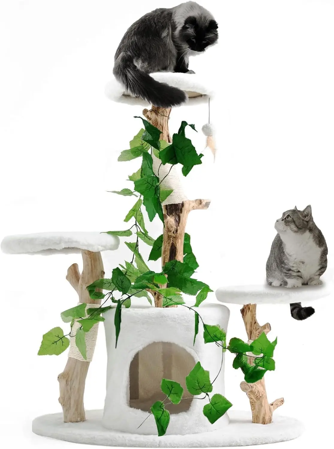 

Кошачья лежанка-когтеточка 38 дюймов из натурального дерева с ветками, домик для кошек, современная мебель для кошек с сизалем