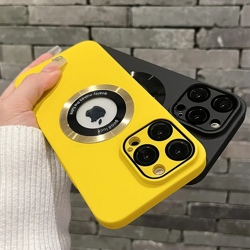 Logo Hole Magsafe Magnetic Case For iPhone 16 15 14 13 12 11 Pro Max Solid Color Cover For iPhone 15 Pro Case With Camera Film - náhled 3