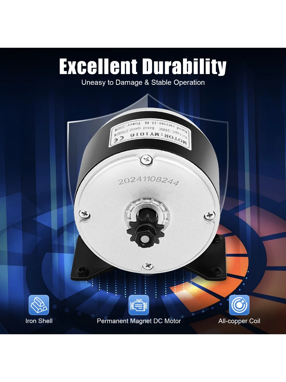 

Electric Motor 250W 24V Electric Brush MY1016 Motor Reversible Motor 2750RPM DIY for Mini Bike DIY Scooter E Bike Go-Kart
