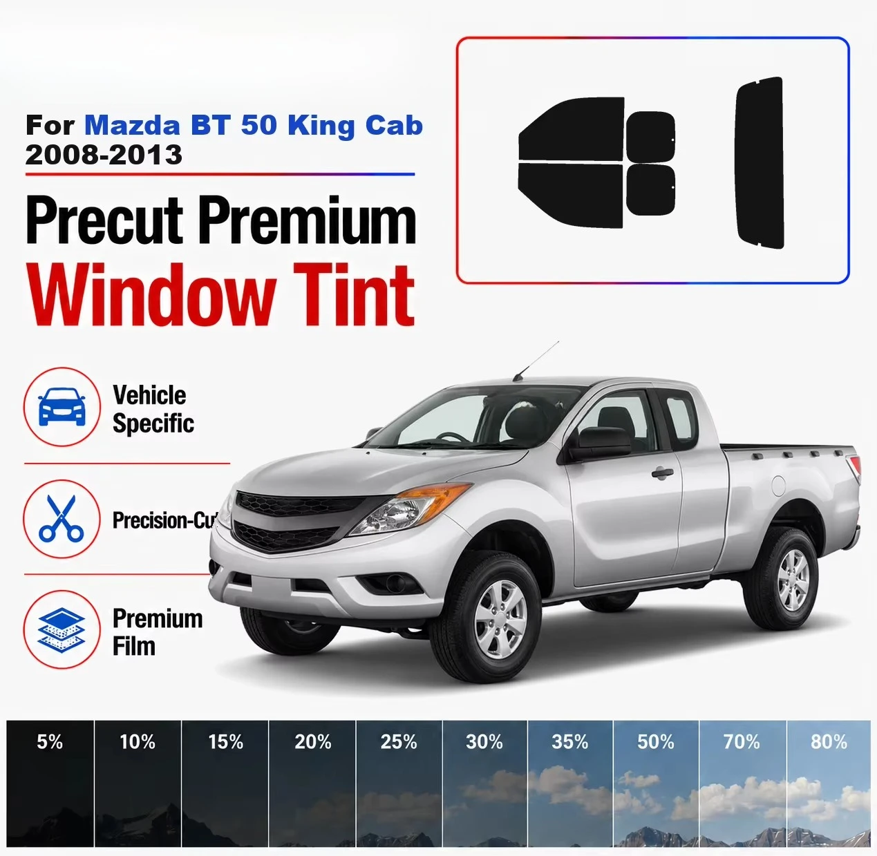 Premium Precut Window Tint Kit Front Rear Windows Rear Windshield For Mazda BT 50 King Cab 2008-2013 Car Solar Nano Ceramic Film