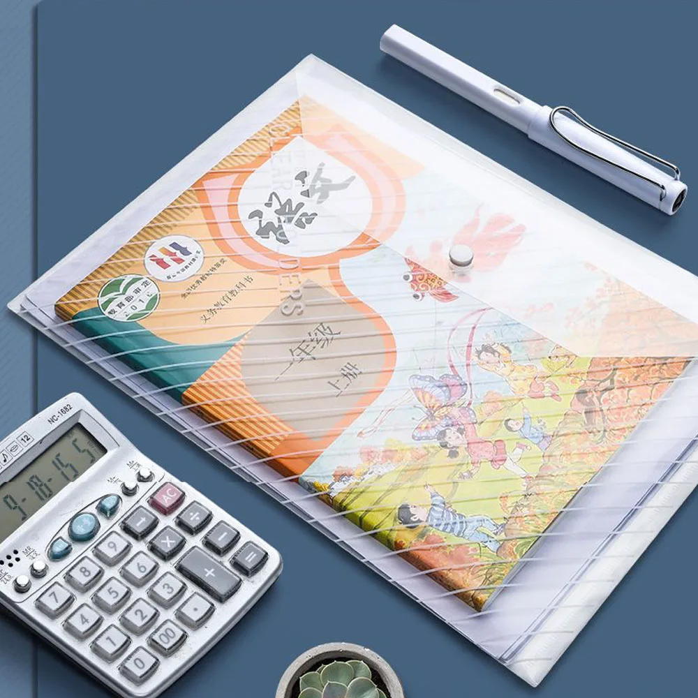 10PCS Transparent File Bags Portable A4 File Bag Waterproof Dust Proof Office Supplies Large Capacity Snap Buckle File Bag