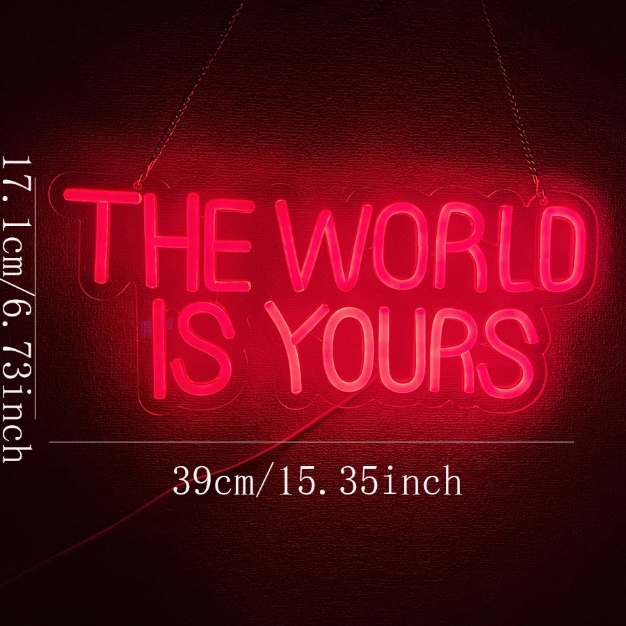 العالم هو لك النيون تسجيل للرجل الكهف المنزل بار بيسترو نادي مقهى لعبة غرفة نوم هدية عيد ميلاد حفلة التخرج ديكور #4