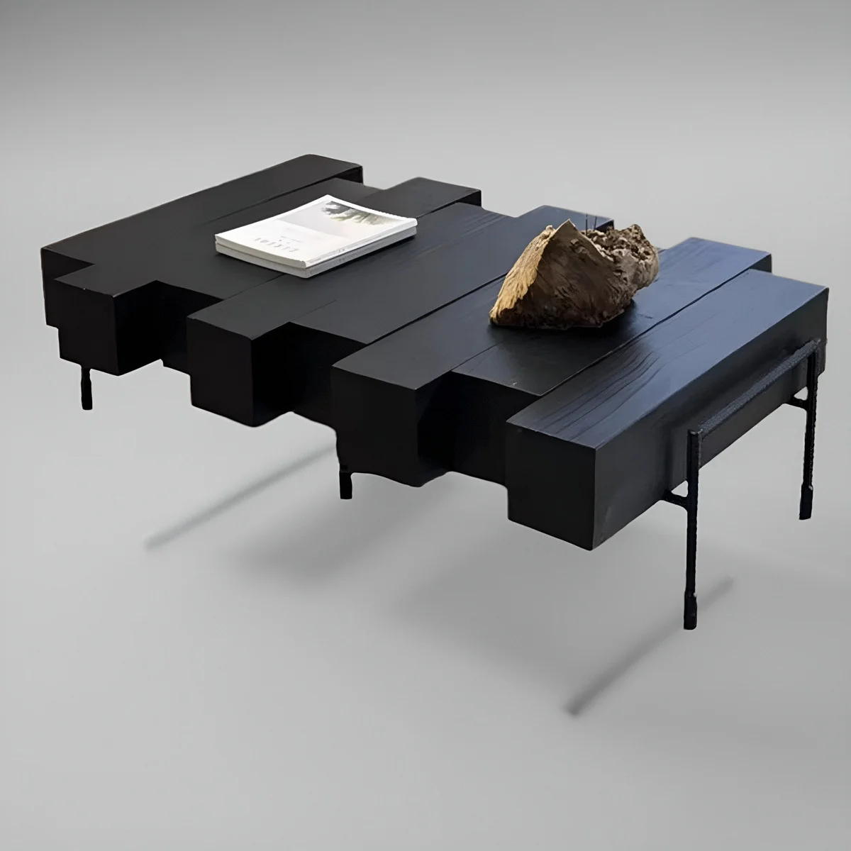 

￥%Wabi-Sabi Style Black Solid Wood Vintage Coffee Table Set with Storage Space Customizable for Living Room and Hallway