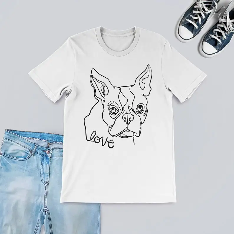 Dog Tshirt, Puppy Love One Line Drawing Minimalist Line Art Gift for Fashion Short Sleeve Top Tees O Neck Streetwear goth y2k