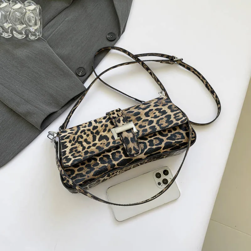 Leopard Print Handbags for Women 2024 PU Leather Shoulder Bags Female Designer Luxury Rectangular Aesthetic Crossbody Bag Lady