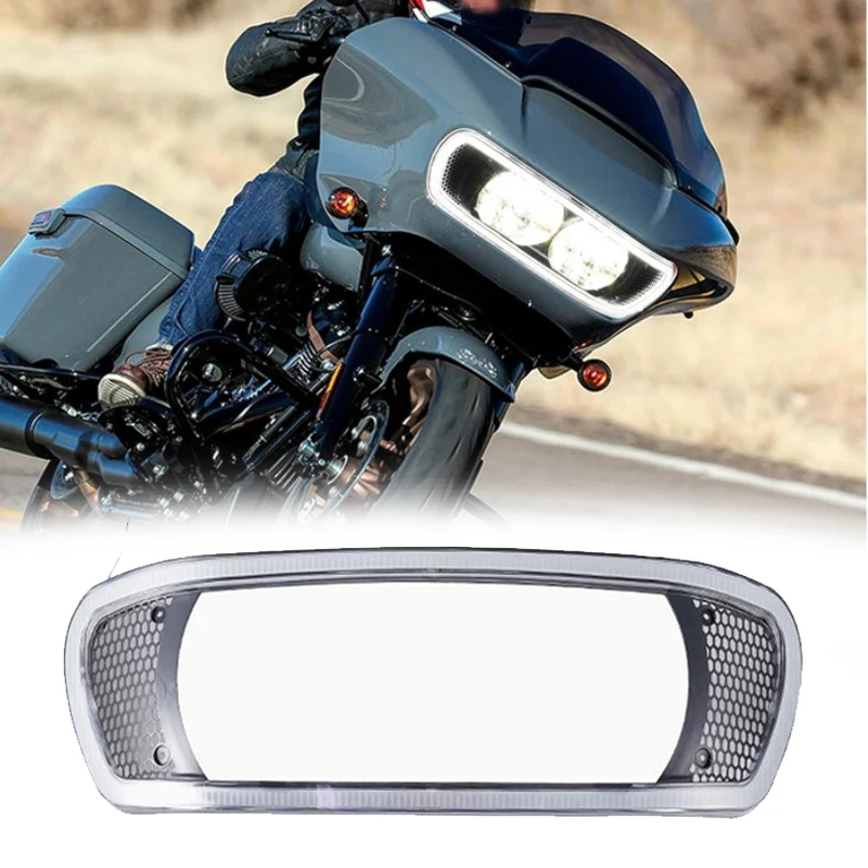 

Motorcycle Headlight Bezel Trim w/ DRL LED Light Fairing Cover For Harley Road Glide FLTRU FLTRXS FLTRXSE Head Light Ring Frame