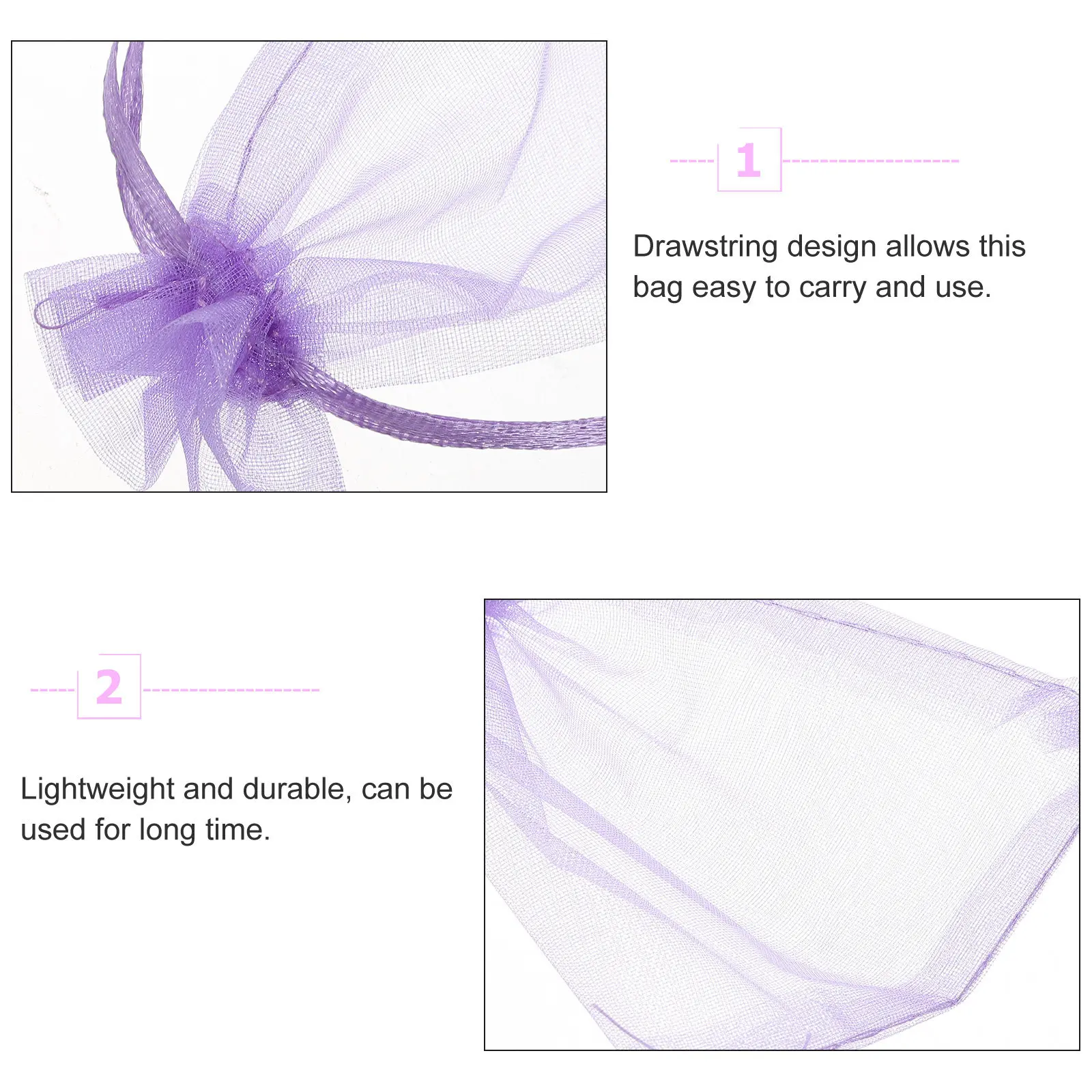 50Pcs Organza Gift Bag Gauze Bags Candy Pouches Purple Small Gifts Lavender Mesh Drawstring Packing Packaging Drawstring Bags