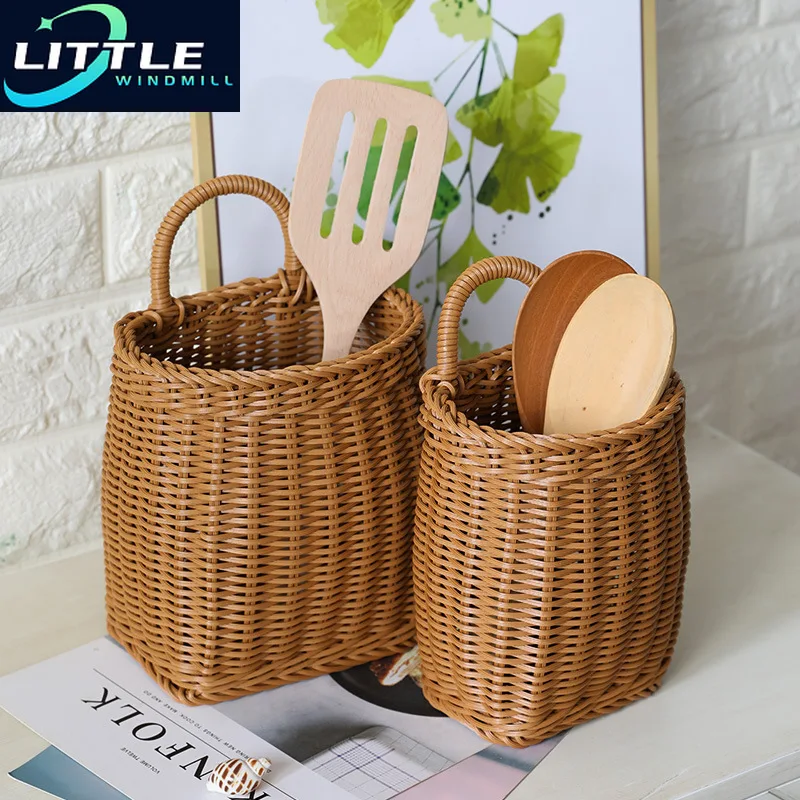 

Hot-selling Onion Ginger Garlic Storage Basket Kitchen Wall Hanging Plastic Woven Hanging Wall Basket Flower Basket