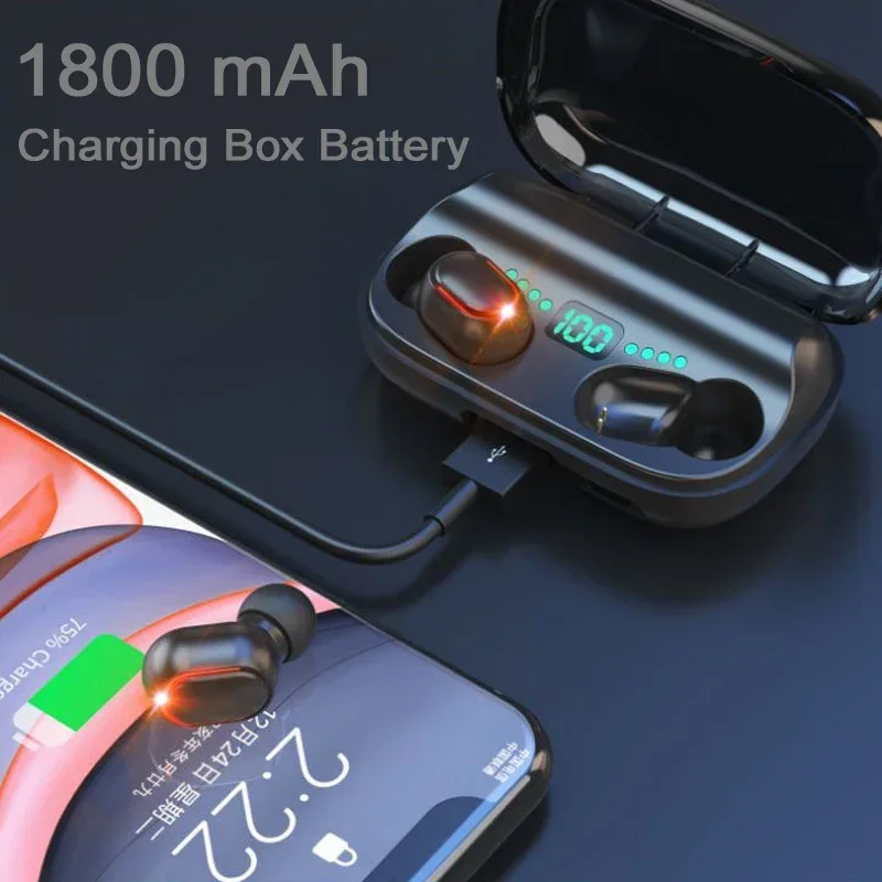 REHIMM TWS سماعات بلوتوث V5.0 1800 mAh صندوق شحن سماعات لاسلكية داخل الأذن سماعات الرياضة تشغيل سماعات مقاوم للماء