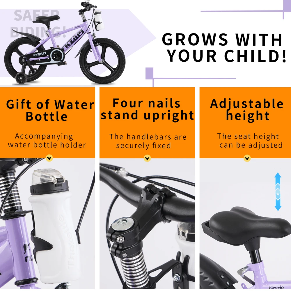 Kids Bike 18 Inch – High Carbon Steel Frame, Magnesium Alloy Wheels, Training Wheels with Night Glow, Adjustable Seat, Water Bottle – Girls & Boys Bicycle Ages 3-9, Toddler Bike - view 5