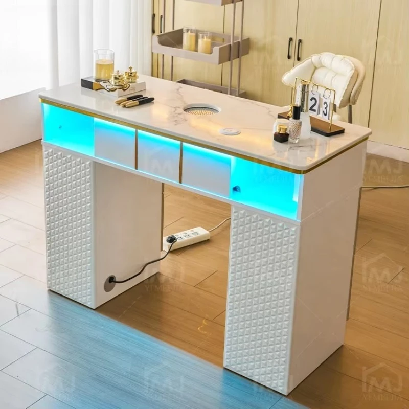 Modern Nail Salon Technician  LED Light Nails Tech Desk Manicure Table With Storage
