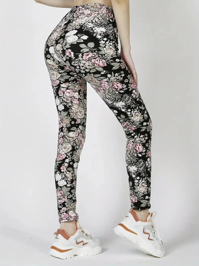 Spring and Summer New Flower Print Slim Fit Hip High Waist Ladies Leggings Pants Pants