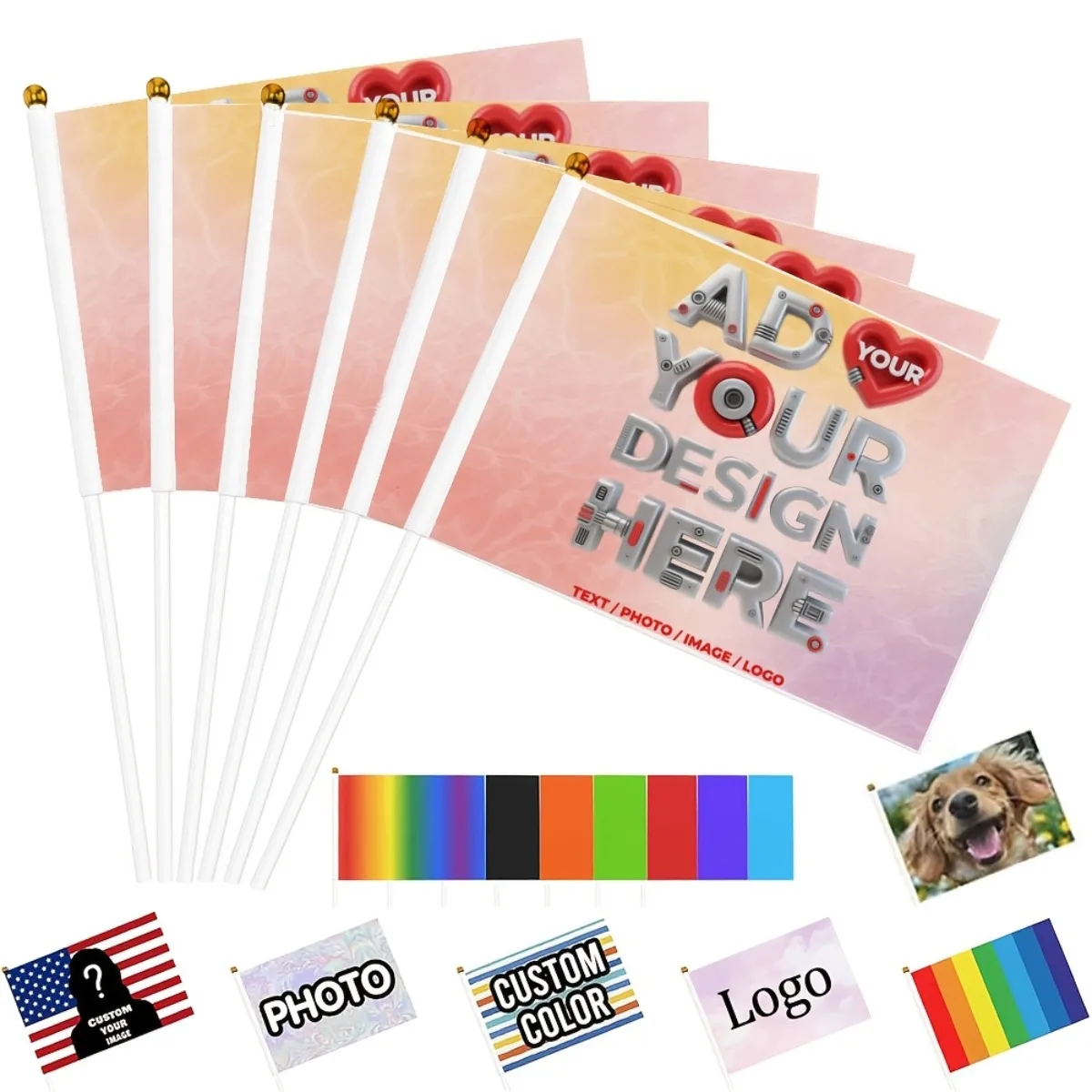 Personalized Custom Mini Hand Stick Flags 6/10Pcs Custom Logo Image Photo For Team Support Community Event Festival Party Decor