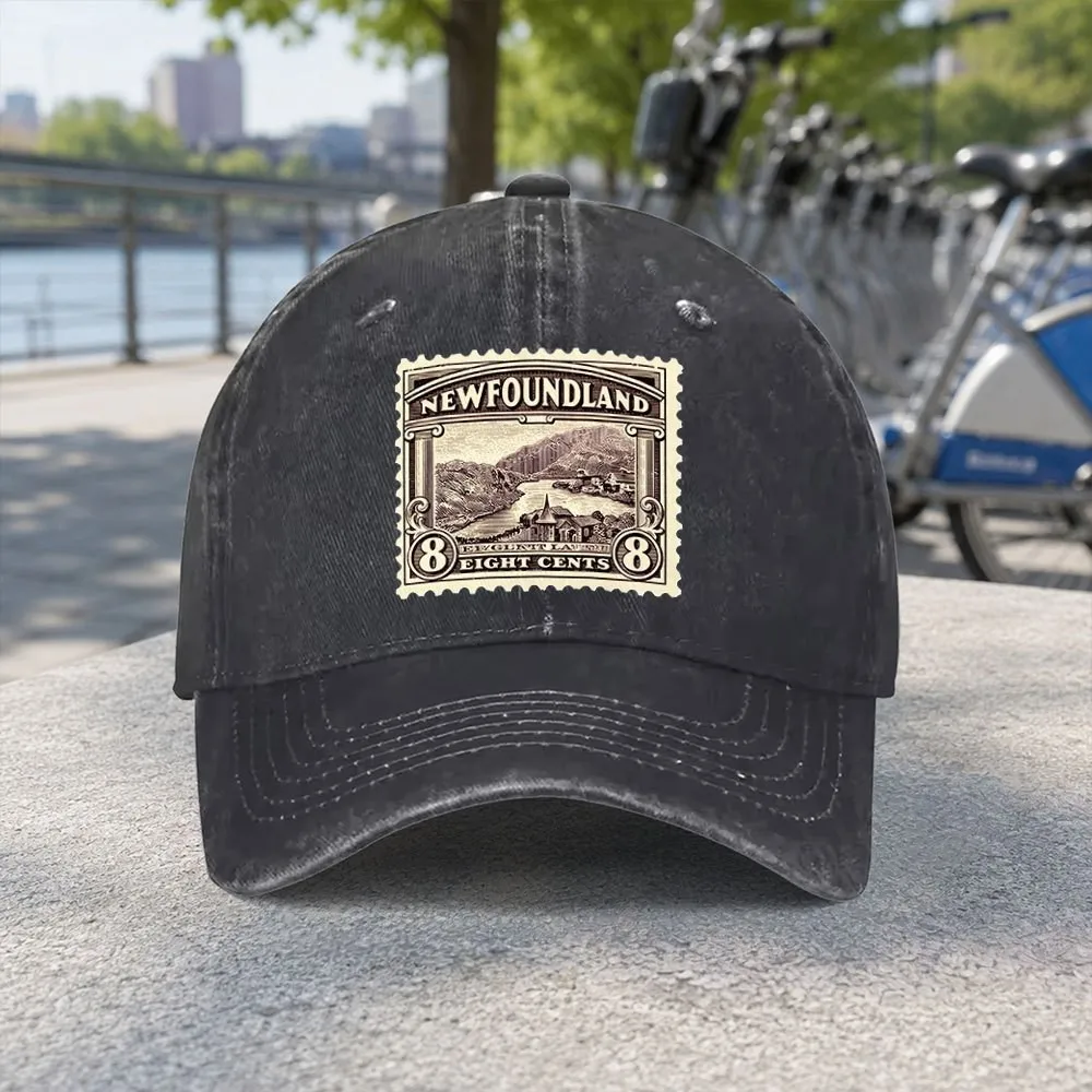 Newfoundland-Stamp-Pattern-Washed-Baseball-Cap-Unisex-Cotton-Sun-Hat-for-Outdoor-Travel-Casual-Wear