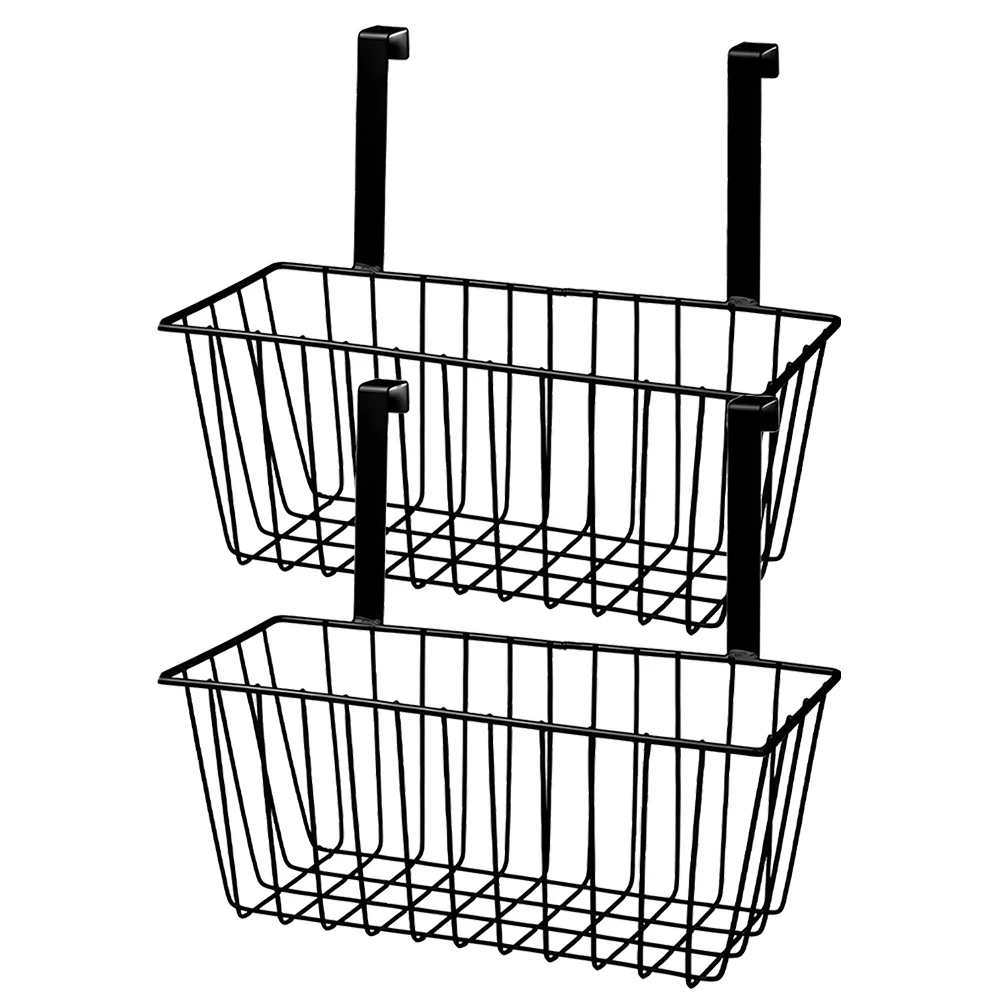 

2 Pcs Black Iron Storage Baskets Hanging Wall Organizer for Bathroom Kitchen Dormitory Shelf Multi Function Wire Basket Home