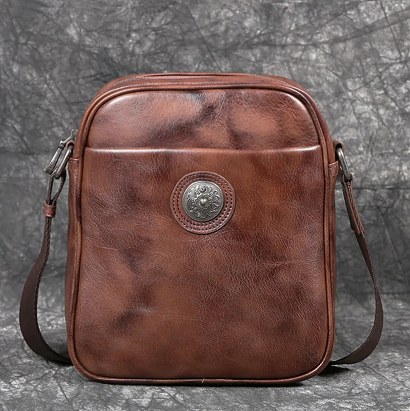 

First Layer Cowhide Shoulder Bag Men's Leather Crossbody Bag Casual Simple Niche Vertical Men's Bag Trend Backpack