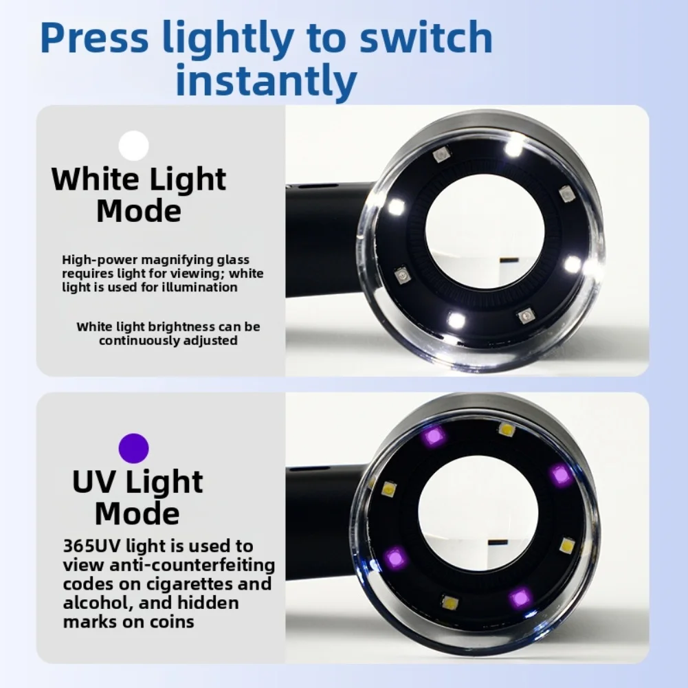 60X Magnification Rechargeable LED Jewelry Loupe With Tricolor Light For Gem Stamp PCB Inspection And Repair Hand Tool Black