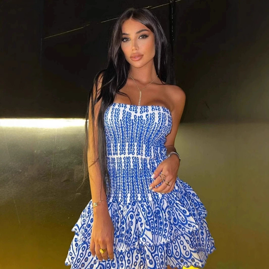 

Strapless Sleeveless Off-Shoulder High-Waisted Cut out Layered Hem Sexy Dress for Women Laydies