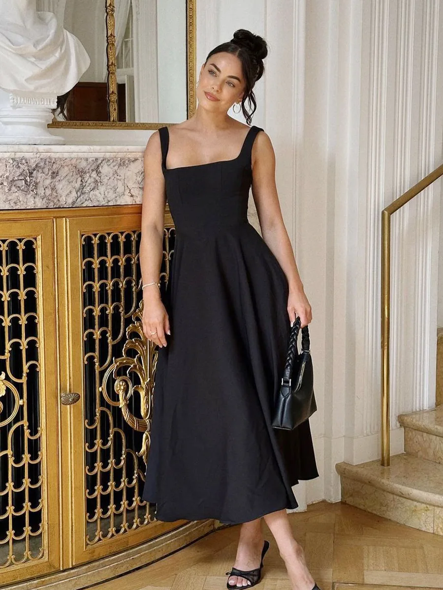 Robe longue blanche élégante à col carré pour femme, robe trapèze, mode féminine, vacances, fête, mariage, été, nouveau, 2025