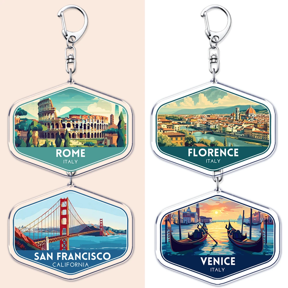 Travel Accessories Rome - Vintage Travel Souvenir Destination Keychains for