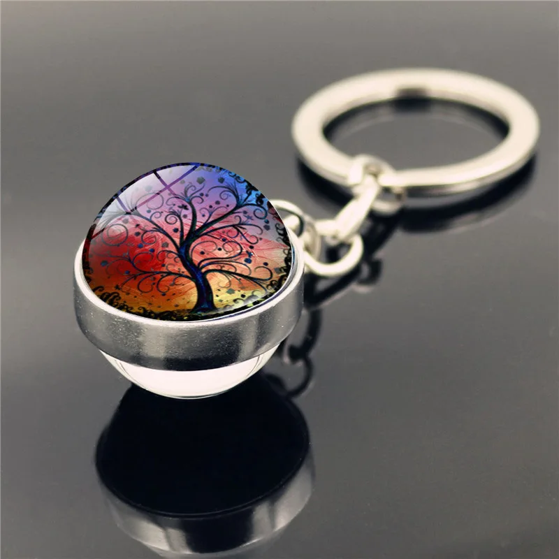 Cute Tree Of Life Time Gem Keychain Pendant Glass Ball Pendant Metal Key chain Man Woman Keychain Gift friends