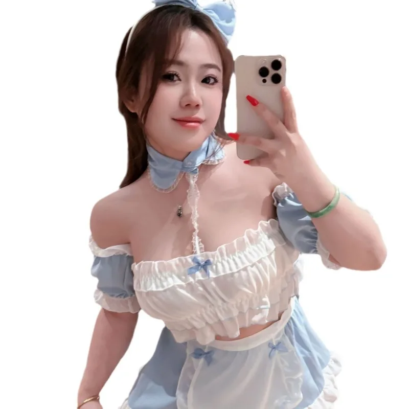 مجموعة فستان مثير للخادمة مع حواف من الدانتيل، زي ندف مرح للنساء، ملابس داخلية يابانية حلوة، ملابس لعب الأدوار الساحرة