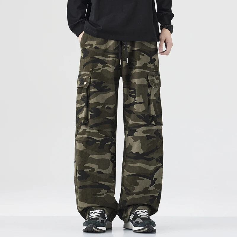 

Men's Youth Fashion Cargo Pants Vintage Drawstring Trousers Autumn Men Camping Outdoor Sport Pants Loose Versatile Streetwear
