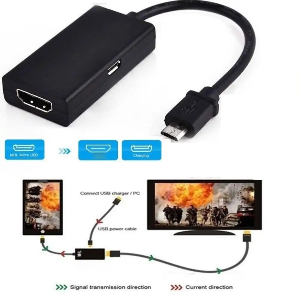 Kabel przejściowy zgodny z Micro USB 2.0 MHL na HDMI Kabel konwersji HD 1080P 5-pinowy port Plug-and-play dla Samsung Galaxy