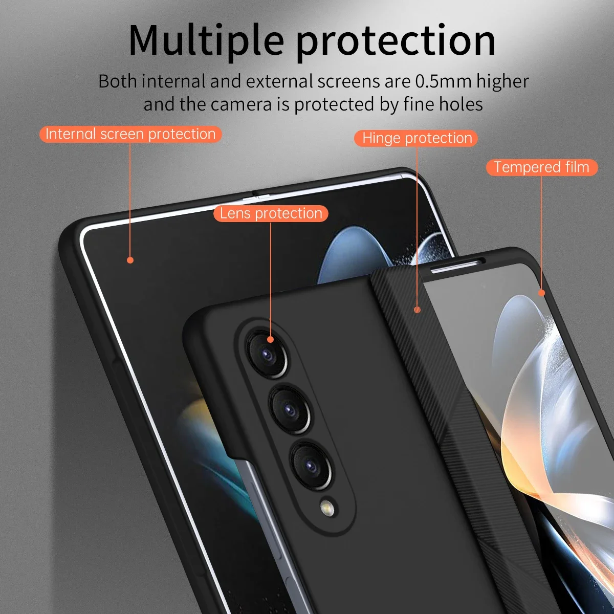 حافظة مفصلية للتسوية مع شاشة أمامية ، حماية بغشاء زجاجي ، غطاء صلب ، Samsung Galaxy Z Fold 4 ، Fold 4