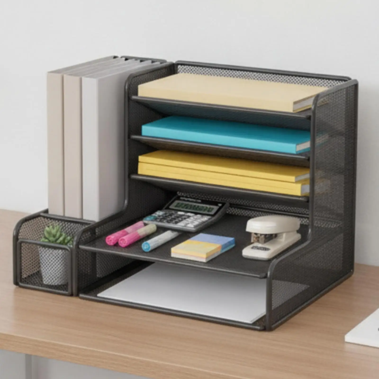 Mesh Desk Organizer with Side Compartment Compact for Classroom, Professionals
