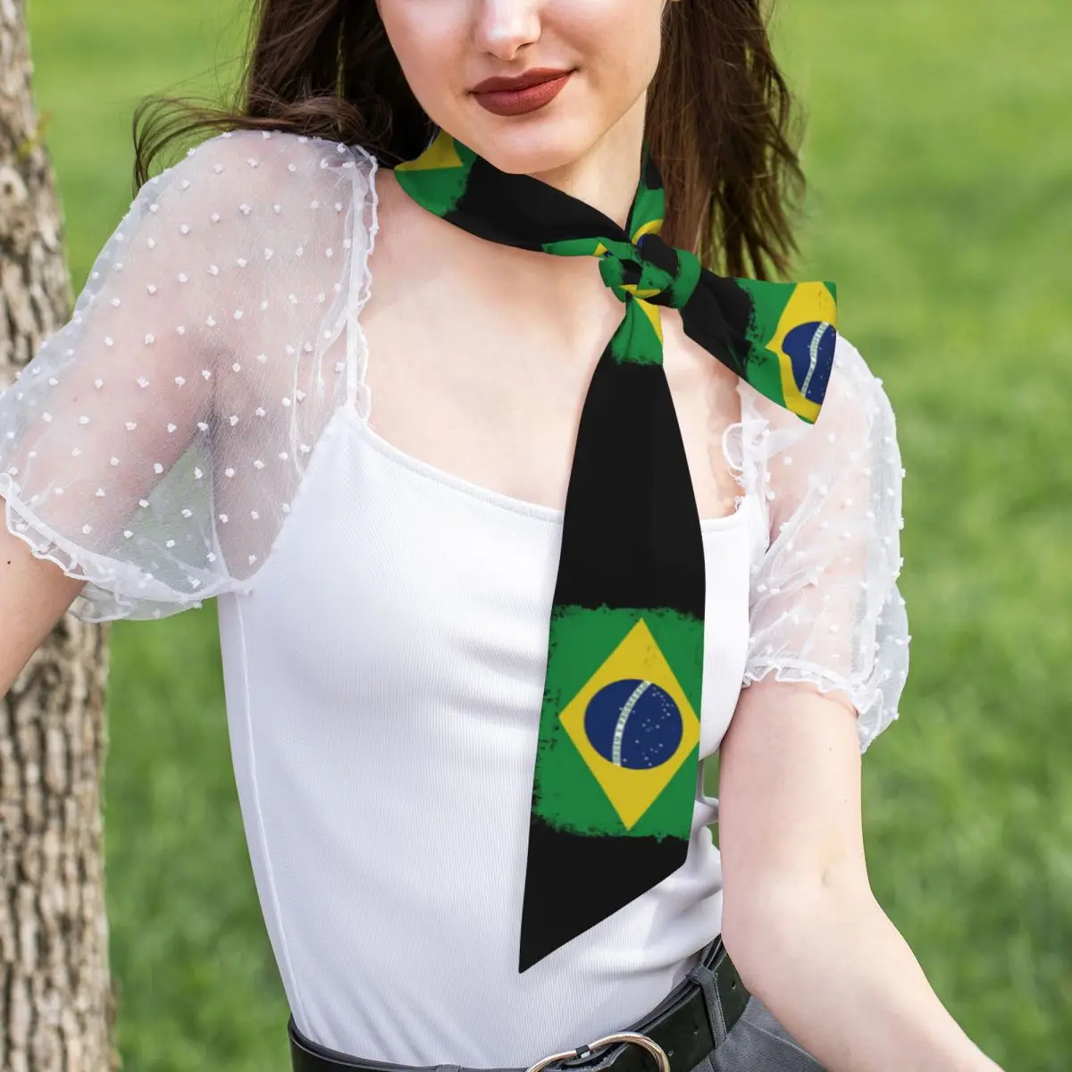 Brazil National Flag (15) Women Long Narrow Scarf Soft Skinny Scarf Multi-use Neck Head Wrap for Office Daily Party