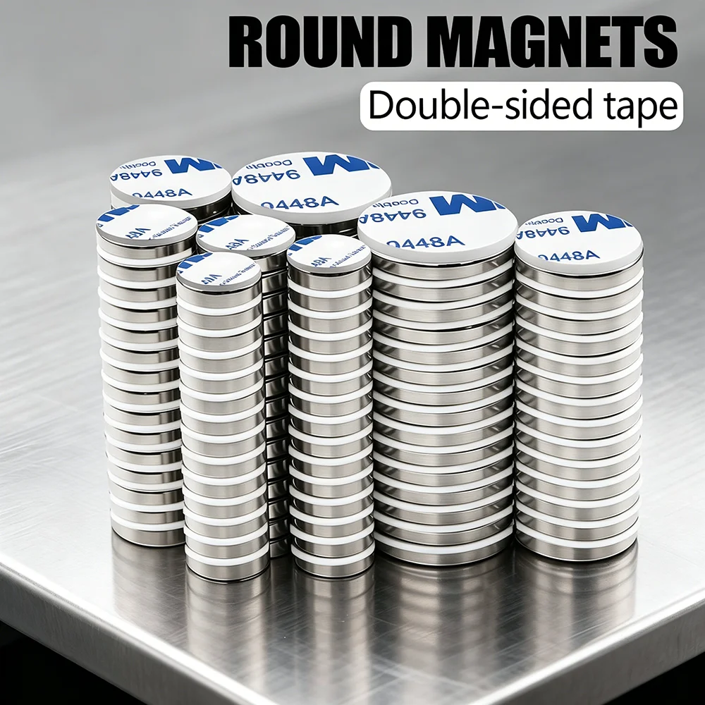 10x2 10x3 20x3mm Superstarker runder Neodym-Magnet mit doppelseitigem Klebeband, Magnet N35, stark, permanent magnetisch – Detail 1