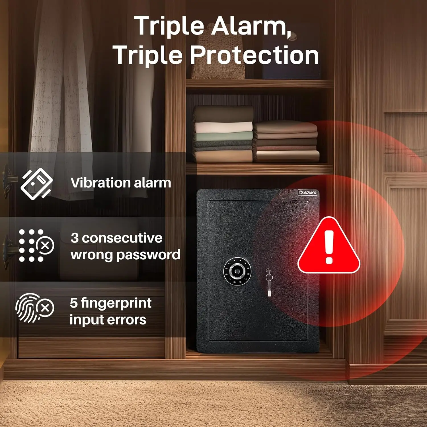 Fingerprint Safe Box, 2.1 Cuft Biometric Safe w/Removable Shelf, Heavy Duty Fireproof Safe w/Sensitive Alarms, Dual Key System,