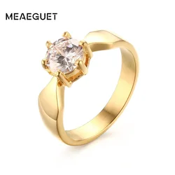 Meaeguet Ladies Prong Setting CZ Engagement Rings Wedding Bands For Women Gold Color
