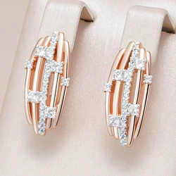 Kinel Luxury Shiny Natural Zircon Drop Earrings For Women Setting Design 585 Rose Gold Silver Color Mix Bride Wedding Jewelry