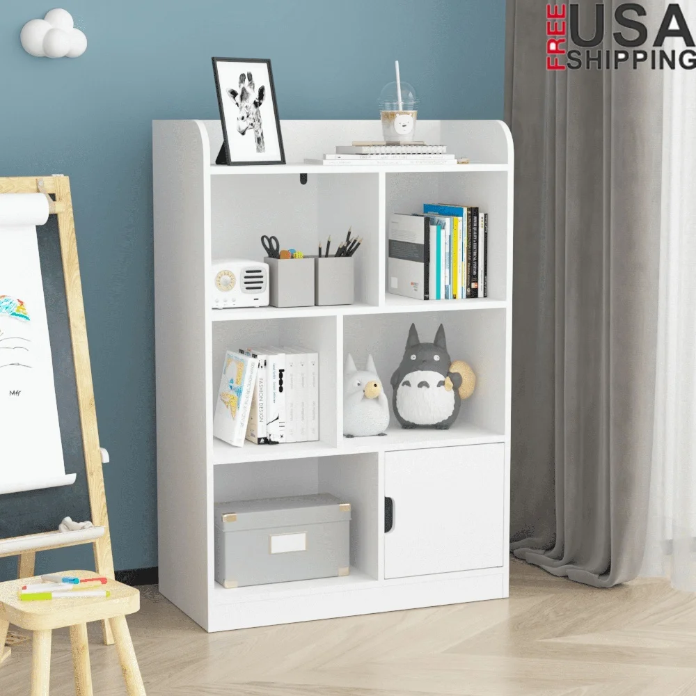 

Kids Bookshelf Modern Freestanding Bookcase with Cube Organizer Durable MDF Toy Storage Compartments Bedroom Living Room Office