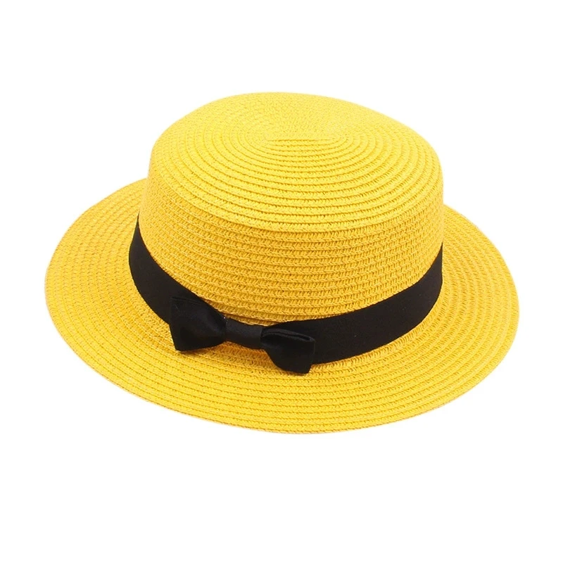 Damen-Sommerhut im britischen Stil, einfacher Strohhut mit kleiner Krempe, koreanischer Stil, Schleifenknoten, flacher Sonnenhut, beliebter Damen-Strohhut – Detail 7