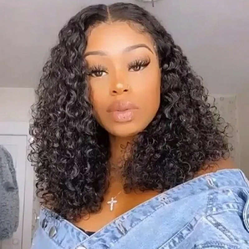 

Short Curly Human Hair Bob Wig Water Wave Lace Front Human Hair Wigs For Women PrePlucked Brazilian Glueless 4X4 13x4 Lace Wig