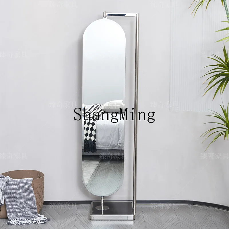 

CL simple full-length mirror fashion saddle leather makeup storage plate marble base rotating floor mirror
