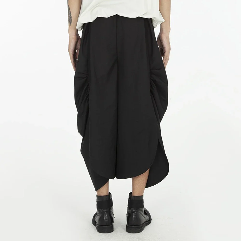 Original Design Y2k Loose Culottes Men Trend Dark Wide-leg Pants New Casual Pants Pleated Genderless Culottes