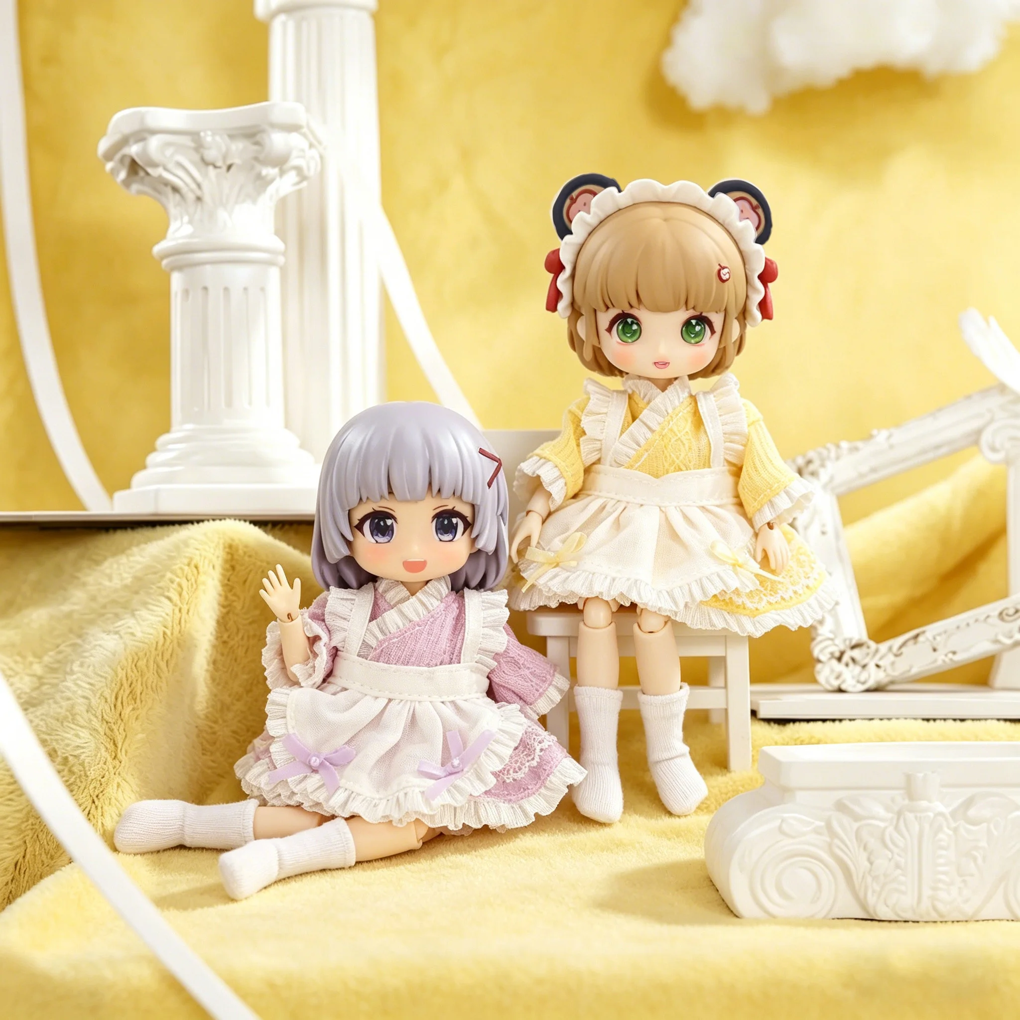 OB11 Doll Clothes Maid Outfit Pink Cute Bow Apron Dress Set Sweet Lolita Soft Girl Costume for UFDoll 1/12 BJD Doll Accessories
