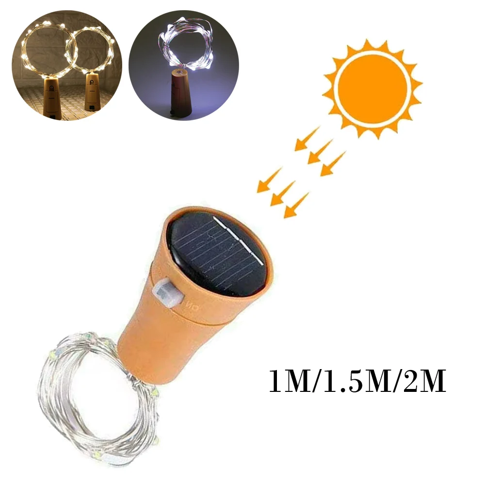 

1m/1.5m/2m Led String Light Bottle Cork Solar Lamp Cool White Lights Copper Festoon Waterproof Outdoor Wire Garland Home Bedroom