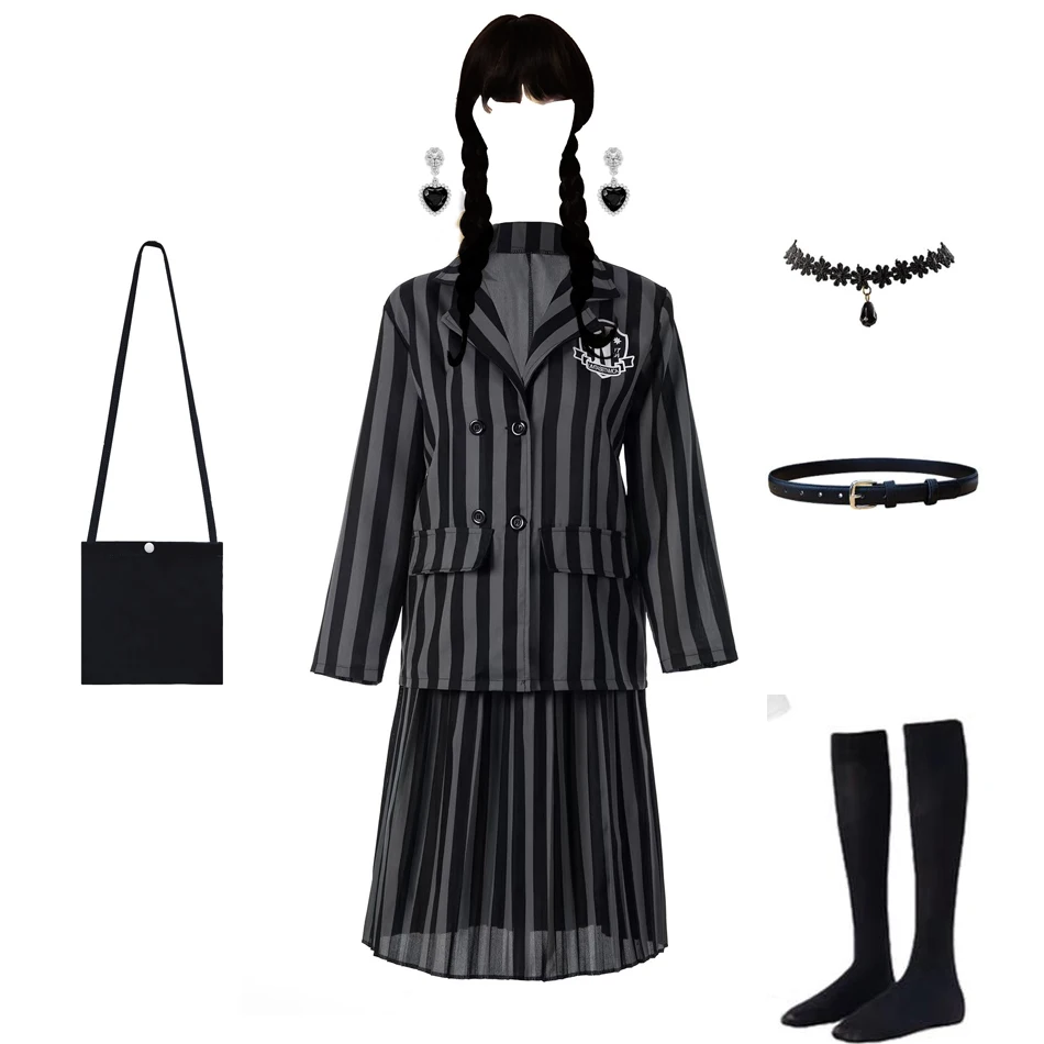 W-Wednesday Costumes for Girls Birthday Princess Costume Black Fancy Halloween Carnival Addams Cosplay Dresses for Kids