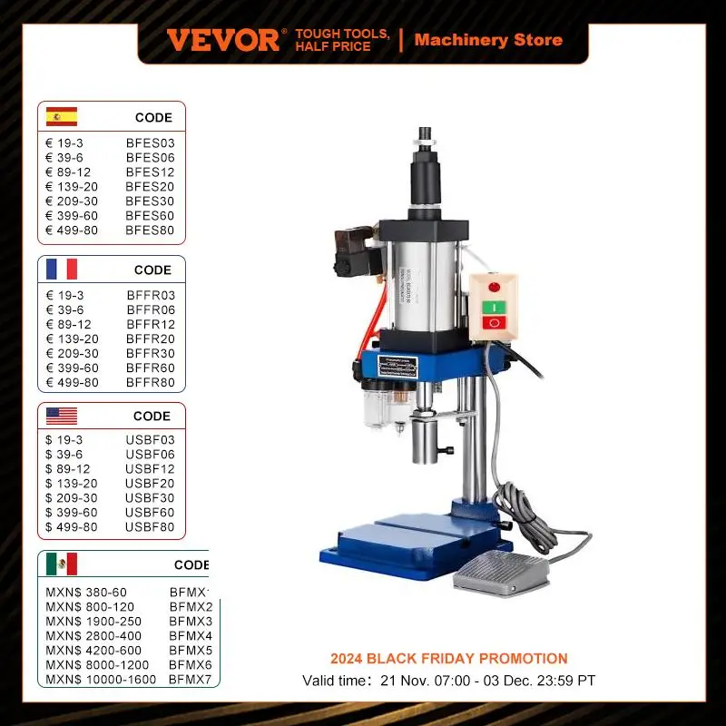 VEVOR Pneumatic Punch Press Machine 440LB/200KG Pressure 110V AC for Bending Riveting Extrusion Forming, Clearance Sale