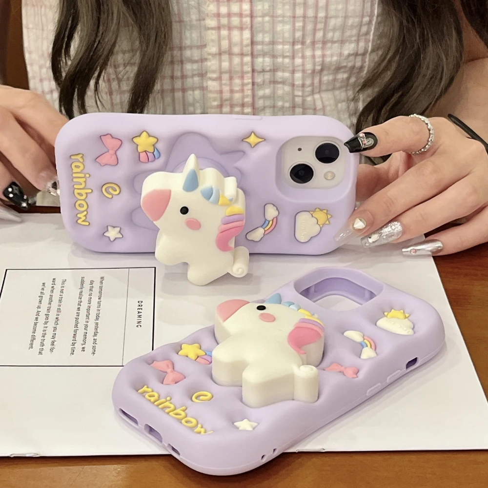 

Decompression, 3D Merry-go-round Soft Silicone Phone Case for iPhone 12/13/14/15/16/17 Pro Max Back Cover Extendable phone stand